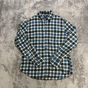 J Crew Flannel Classic Shirt Men's Large Green Blue Plaid Long Sleeve Pocket